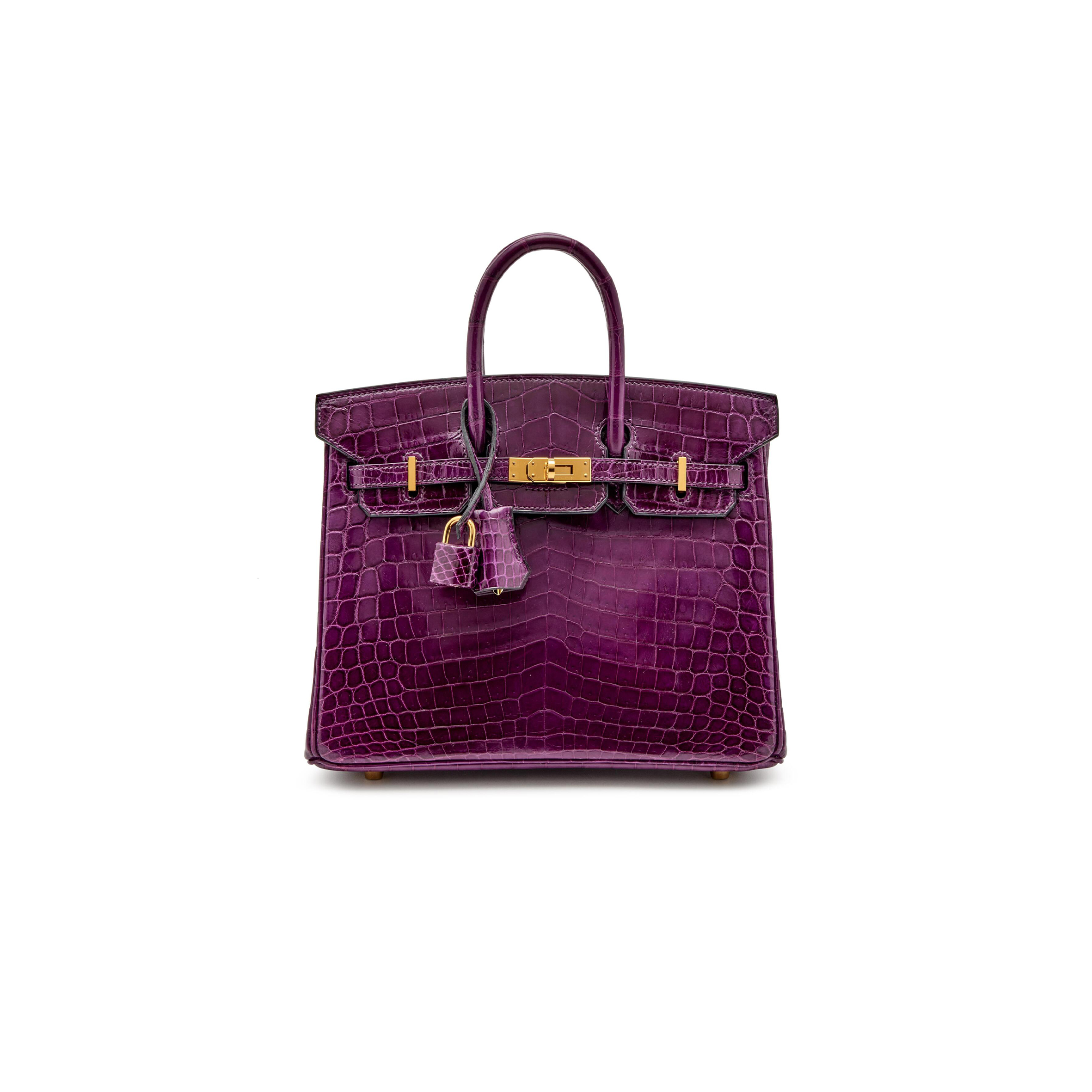 H**mes master birkin 25 crocodile leather tuscan purple gold buckle h041354ck42 (25*20*13cm)